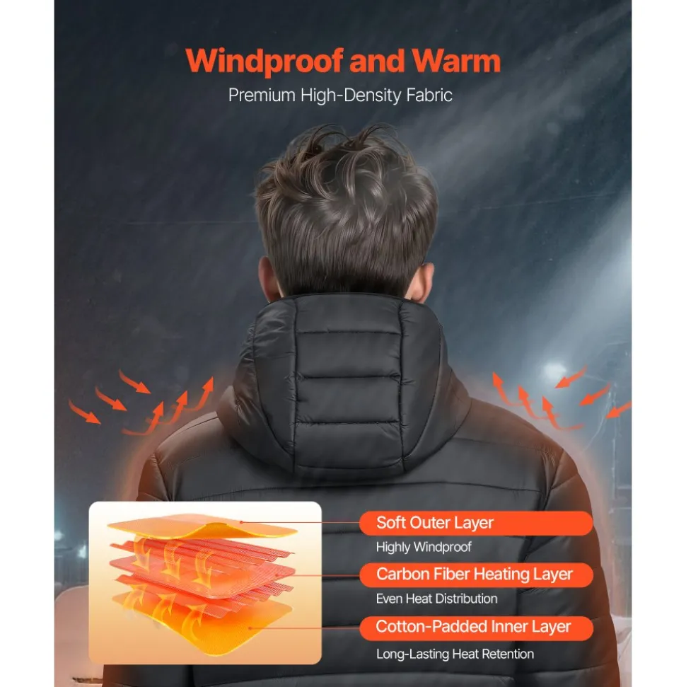 VEVOR Heated Jacket for Women with 7.4V Battery, Soft Shell Electric Heating Coat, Windproof Lightweight Outerwear with 4 Heating Zones & 3 Heat Settings, for Hiking, Outdoor Work, Black, L Size