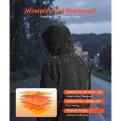 VEVOR Heated Jacket for Women with 7.4V Battery, Soft Shell Electric Heating Coat, Windproof Waterproof Lightweight Outerwear with 5 Heating Zones & 3 Heat Settings, Machine Washable, L Size