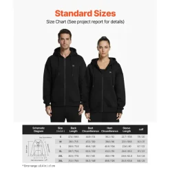 VEVOR Heated Jacket Hoodie for Men Women, Heated Sweatshirt Unisex Full-Zip with 7.4V 16000mAh Power Bank Pack, 5 Heating Zones, 3 Temp Levels, 4-8H Warmth, for Winter Outdoor Camping, Black, XL Size