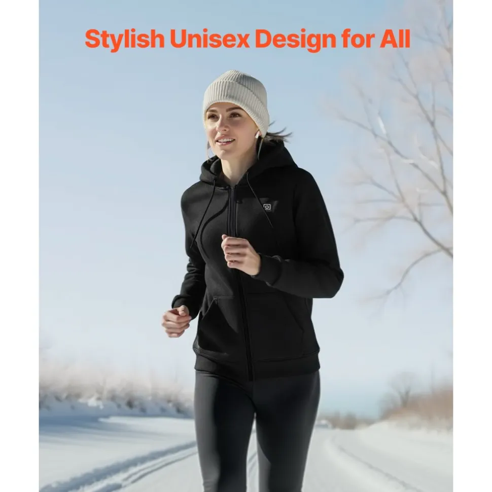 VEVOR Heated Jacket Hoodie for Men Women, Heated Sweatshirt Unisex Full-Zip with 7.4V 16000mAh Power Bank Pack, 5 Heating Zones, 3 Temp Levels, 4-8H Warmth, for Winter Outdoor Camping, Black, XL Size