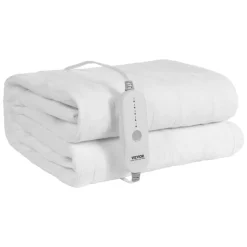 VEVOR Heated Mattress Pad, 54 x 75 in, Full Size Electric Bed Warmer with 1-5 Heat Settings Control, 10-Hour Auto Shut Off, Machine-Wash Breathable Coral Fleece Heating Electric Mattress Sheets, White