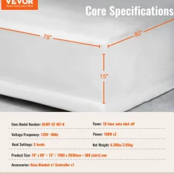 VEVOR Heated Mattress Pad, 78 x 80 in, King Electric Bed Warmer with 1-5 Heat Settings Control, 10-Hour Auto Shut Off, Machine-Wash Breathable Coral Fleece Heating Electric Mattress Sheets, White