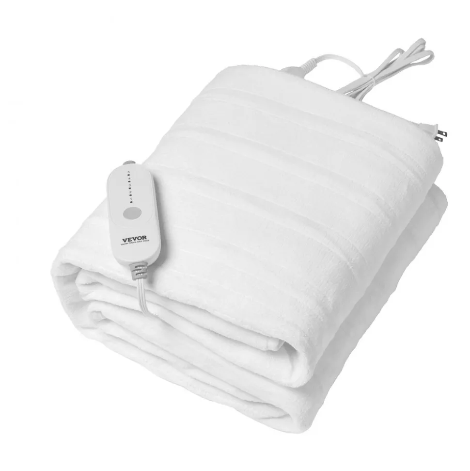 VEVOR Heated Mattress Pad, 39 x 75 in, Electric Bed Warmer with 1-5 Heat Settings Control, 10-Hour Auto Shut Off, Machine-Wash Breathable Coral Fleece Heating Electric Mattress Sheets, White
