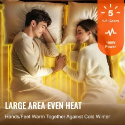 VEVOR Heated Mattress Pad, 39 x 75 in, Electric Bed Warmer with 1-5 Heat Settings Control, 10-Hour Auto Shut Off, Machine-Wash Breathable Coral Fleece Heating Electric Mattress Sheets, White