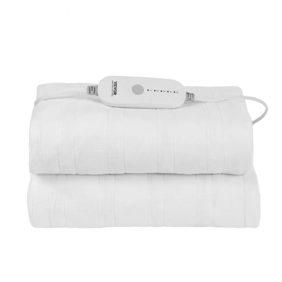 VEVOR Heated Mattress Pad, 39 x 75 in, Electric Bed Warmer with 1-5 Heat Settings Control, 10-Hour Auto Shut Off, Machine-Wash Breathable Coral Fleece Heating Electric Mattress Sheets, White