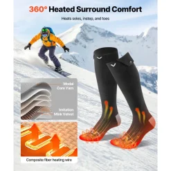 VEVOR Heated Socks, 5000mAh Battery Powered, Rechargeable Heating Socks with 4 Heating Levels, Electric Heated Sock for Men Women, Foot Warmer for Hunting Riding Camping Hiking Skiing, Outdoor Work