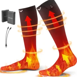 VEVOR Heated Socks, 5000mAh Battery Powered, Rechargeable Heating Socks with 4 Heating Levels, Electric Heated Sock for Men Women, Foot Warmer for Hunting Riding Camping Hiking Skiing, Outdoor Work