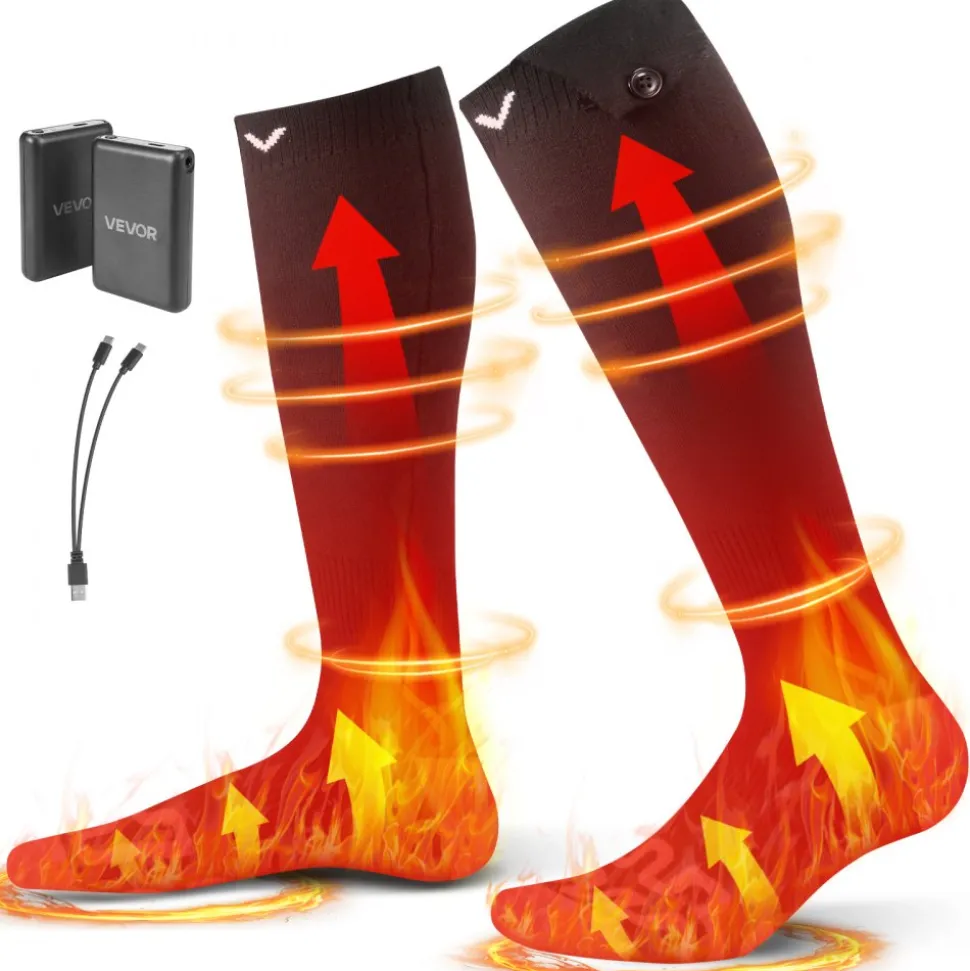 VEVOR Heated Socks, 5000mAh Battery Powered, Rechargeable Heating Socks with 4 Heating Levels, Electric Heated Sock for Men Women, Foot Warmer for Hunting Riding Camping Hiking Skiing, Outdoor Work