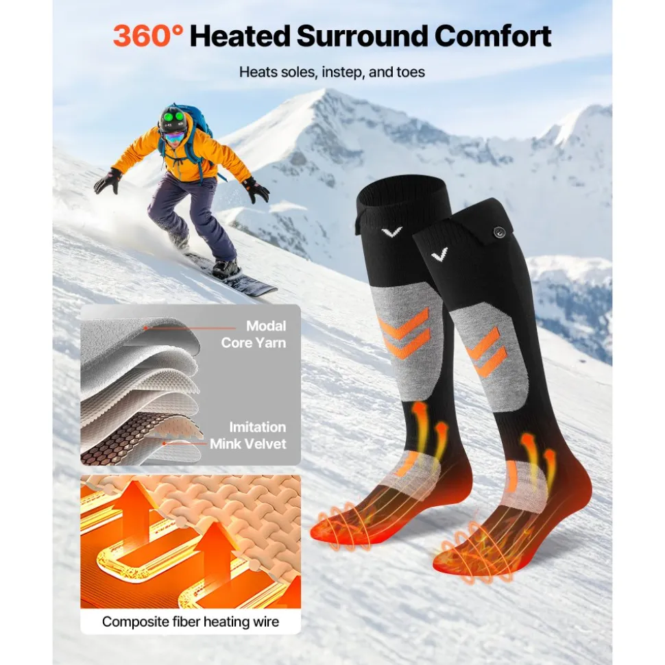 VEVOR Heated Socks, Medium Size, 5000mAh Battery Rechargeable Heating Socks with 4 Heating Levels, Electric Heated Sock with APP Control for Men Women, Foot Warmer for Hunting Riding Camping Hiking