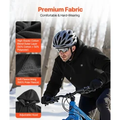 VEVOR Heated Sweatshirt Hoodie for Men Women, Heated Jacket Unisex with 7.4V 16000mAh Rechargeable Power Bank Pack, 5 Heating Zones, 3 Temp Levels, 4-8H Warmth, for Winter Outdoor Camping, Black, M Size