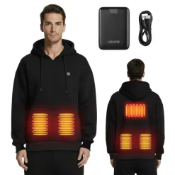 VEVOR Heated Sweatshirt Hoodie for Men Women, Heated Jacket Unisex with 7.4V 16000mAh Rechargeable Power Bank Pack, 5 Heating Zones, 3 Temp Levels, 4-8H Warmth, for Winter Outdoor Camping, Black, M Size