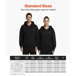 VEVOR Heated Sweatshirt Hoodie for Men Women, Heated Jacket Unisex with 7.4V 16000mAh Rechargeable Power Bank Pack, 5 Heating Zones, 3 Temp Levels, 4-8H Warmth, for Winter Outdoor Camping, Black, XXL Size