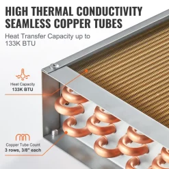 VEVOR Heat Exchanger Water to Air, 18"x 20" with 3-Row 3/8" Copper Ports, 242 Aluminum Fins Heat Exchanger for Outdoor Wood Furnaces, Residential Heating and Cooling, and Forced Air Heating