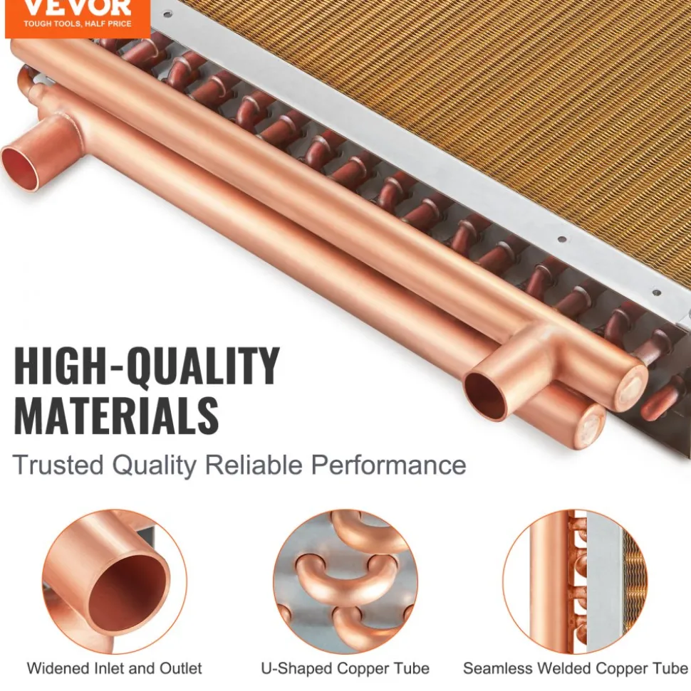 VEVOR Heat Exchanger Water to Air, 18"x 20" with 3-Row 3/8" Copper Ports, 242 Aluminum Fins Heat Exchanger for Outdoor Wood Furnaces, Residential Heating and Cooling, and Forced Air Heating