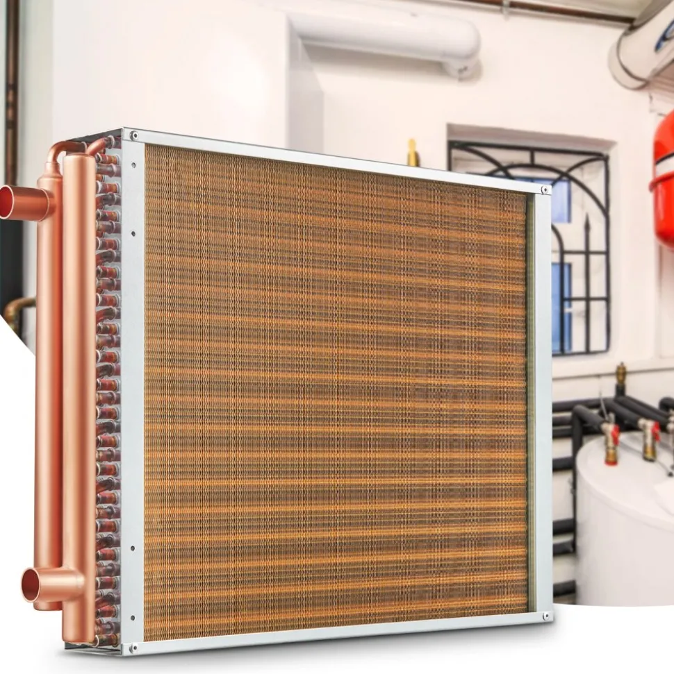 VEVOR Heat Exchanger Water to Air, 18"x 20" with 3-Row 3/8" Copper Ports, 242 Aluminum Fins Heat Exchanger for Outdoor Wood Furnaces, Residential Heating and Cooling, and Forced Air Heating
