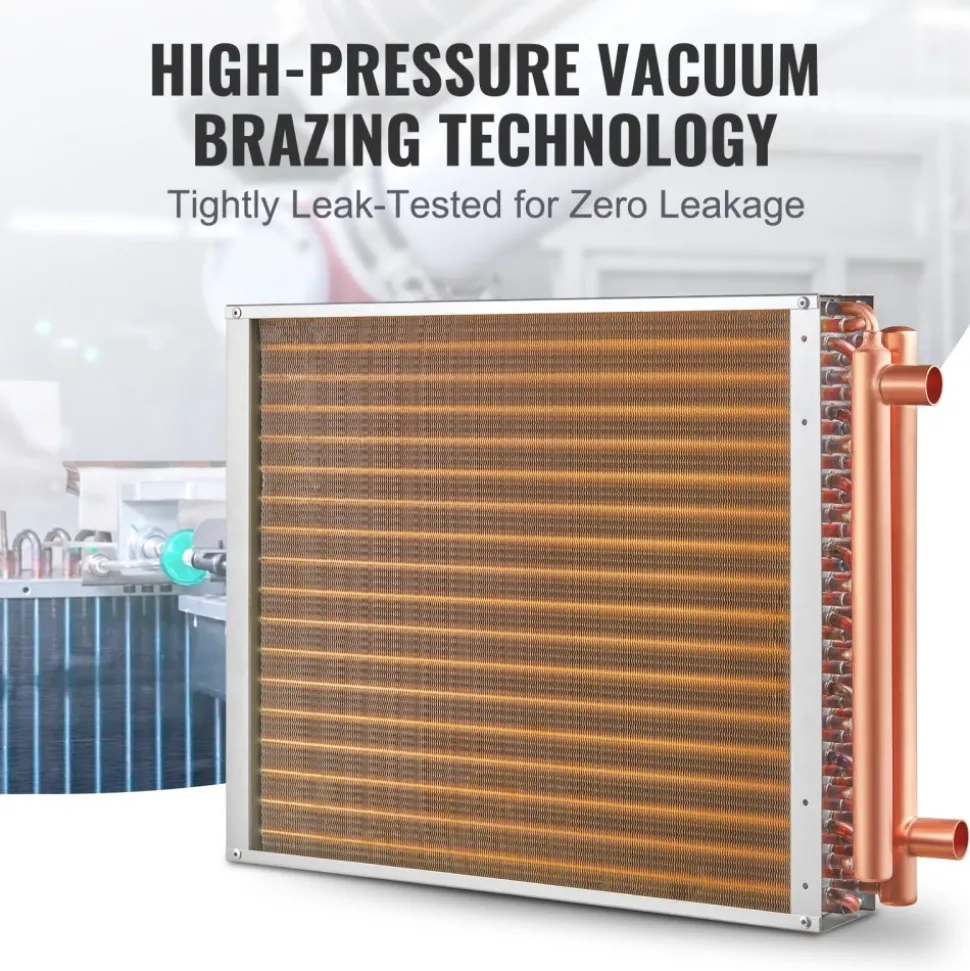 VEVOR Heat Exchanger Water to Air, 18"x 20" with 3-Row 3/8" Copper Ports, 242 Aluminum Fins Heat Exchanger for Outdoor Wood Furnaces, Residential Heating and Cooling, and Forced Air Heating