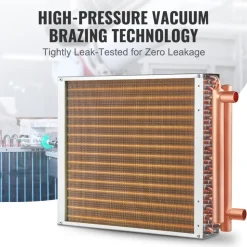 VEVOR Heat Exchanger Water to Air, 16"x 16" with 3-Row 3/8" Copper Ports, 193 Aluminum Fins Heat Exchanger for Outdoor Wood Furnaces, Residential Heating and Cooling, and Forced Air Heating