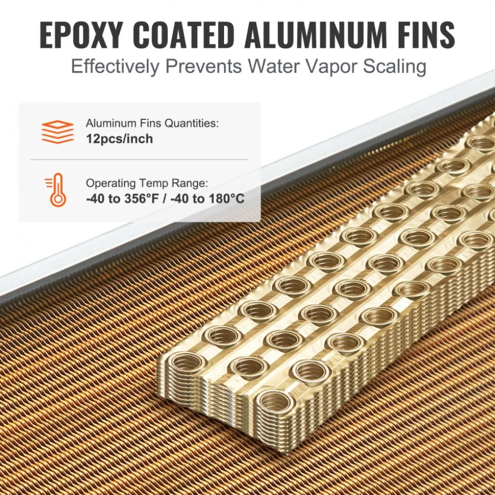 VEVOR Heat Exchanger Water to Air, 20"x 20" with 3-Row 3/8" Copper Ports, 242 Aluminum Fins Heat Exchanger for Outdoor Wood Furnaces, Residential Heating and Cooling, and Forced Air Heating