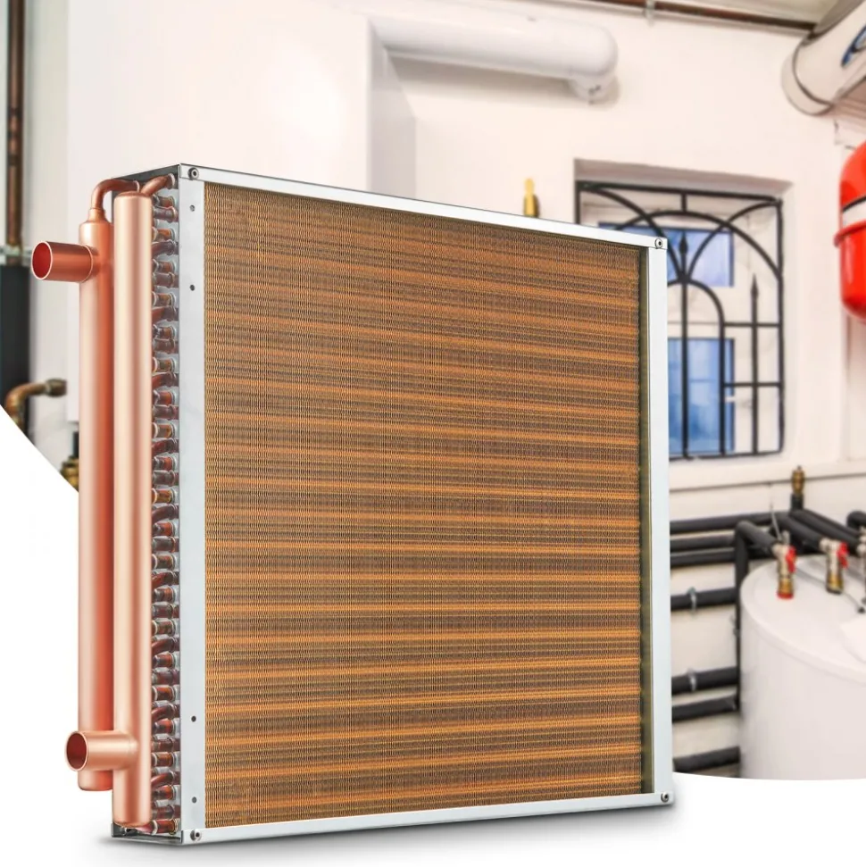 VEVOR Heat Exchanger Water to Air, 20"x 20" with 3-Row 3/8" Copper Ports, 242 Aluminum Fins Heat Exchanger for Outdoor Wood Furnaces, Residential Heating and Cooling, and Forced Air Heating