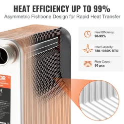 VEVOR Heat Exchanger, 5"x 12" 80 Plates Brazed Plate Heat Exchanger, Copper/316L Stainless Steel Water To Water Heat Exchanger For Floor Heating, Water Heating, Snow Melting, Beer Cooling
