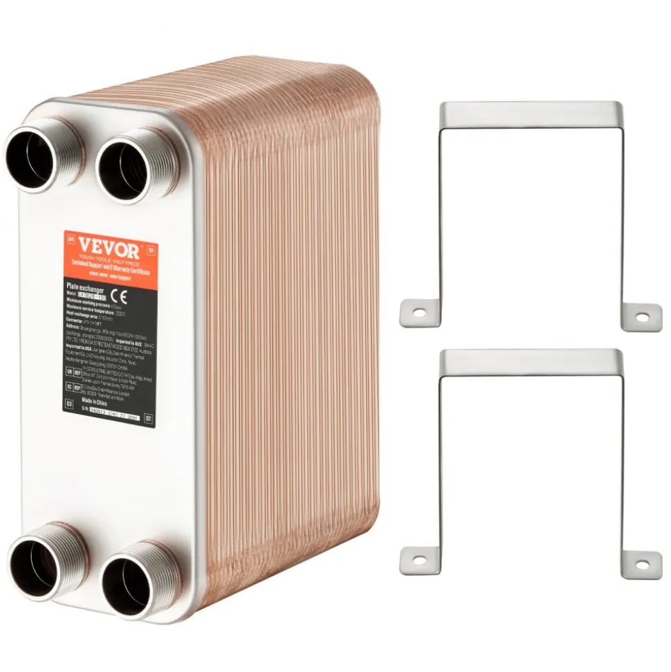VEVOR Heat Exchanger, 5"x 12" 80 Plates Brazed Plate Heat Exchanger, Copper/316L Stainless Steel Water To Water Heat Exchanger For Floor Heating, Water Heating, Snow Melting, Beer Cooling