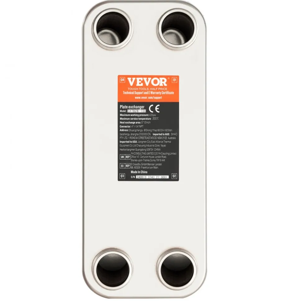 VEVOR Heat Exchanger, 5"x 12" 80 Plates Brazed Plate Heat Exchanger, Copper/316L Stainless Steel Water To Water Heat Exchanger For Floor Heating, Water Heating, Snow Melting, Beer Cooling