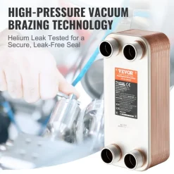 VEVOR Heat Exchanger, 5"x 12" 30 Plates Brazed Plate Heat Exchanger, Copper/316L Stainless Steel Water To Water Heat Exchanger For Floor Heating, Water Heating, Snow Melting, Beer Cooling