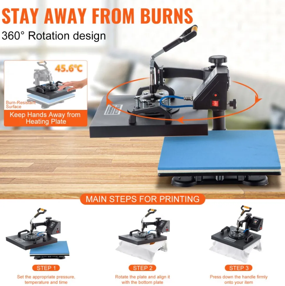VEVOR Heat Press, 5 in 1 15 x 15 Inch Heat Press Machine, Dual LED Display Heat Press Machine, Multifunctional Sublimation, for T-Shirts, Swing Away Design
