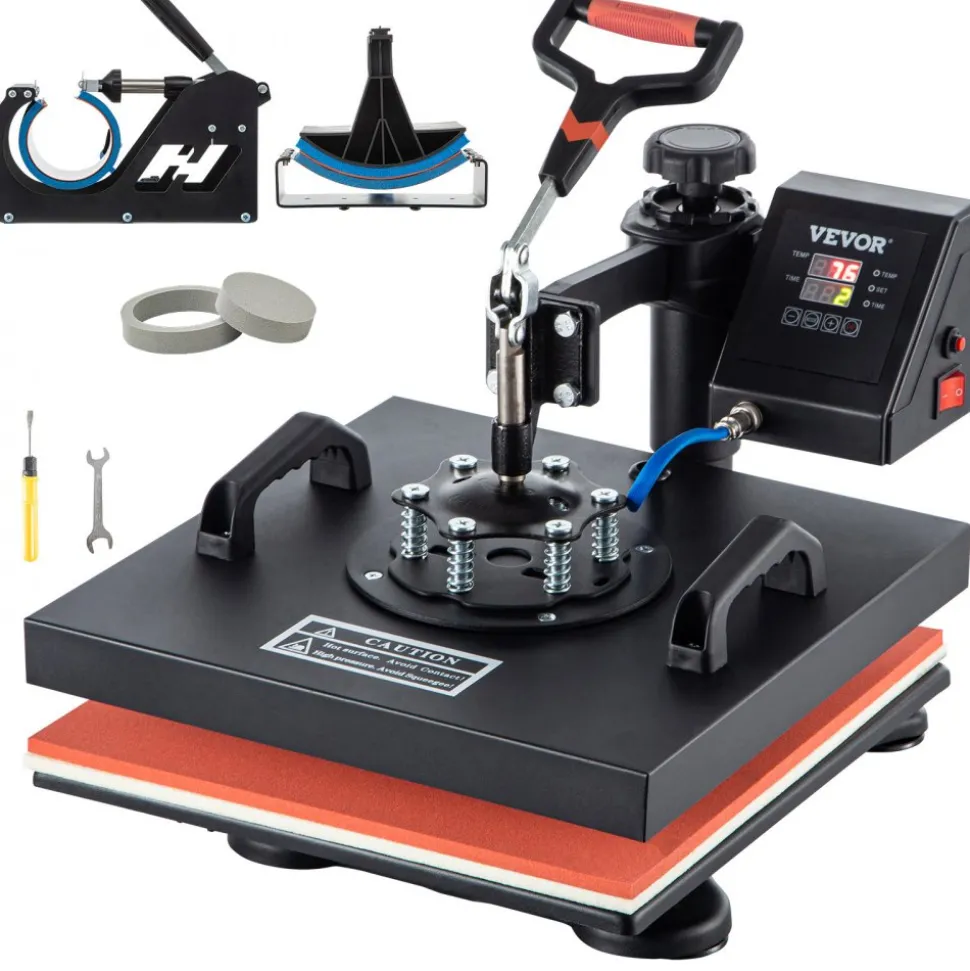 VEVOR Heat Press, 5 in 1 15 x 15 Inch Heat Press Machine, Dual LED Display Heat Press Machine, Multifunctional Sublimation, for T-Shirts, Swing Away Design