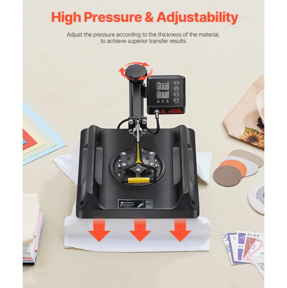 VEVOR Heat Press Machine 8 in 1 Combo, Heat Press 15x15 in, Swing Away T Shirt Printing Machine Digital Control, Multifunction Transfer Machine Sublimation, for T-Shirt Hat Cap Mug Plate, Black