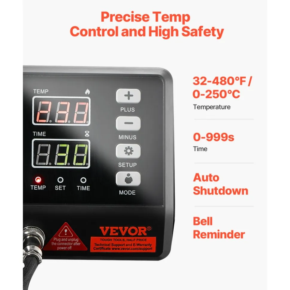 VEVOR Heat Press Machine 8 in 1 Combo, Heat Press 15x15 in, Swing Away T Shirt Printing Machine Digital Control, Multifunction Transfer Machine Sublimation, for T-Shirt Hat Cap Mug Plate, Black