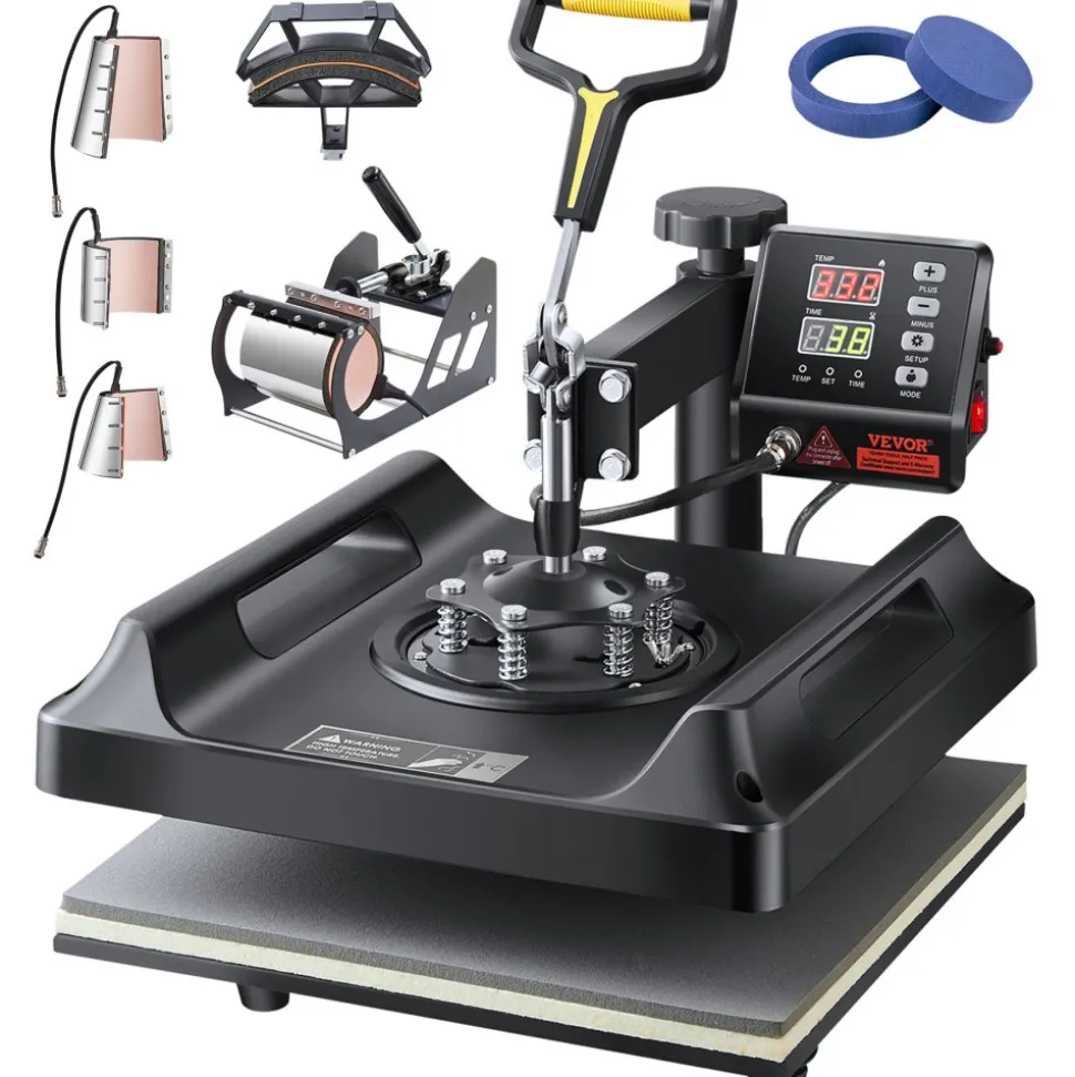 VEVOR Heat Press Machine 8 in 1 Combo, Heat Press 15x15 in, Swing Away T Shirt Printing Machine Digital Control, Multifunction Transfer Machine Sublimation, for T-Shirt Hat Cap Mug Plate, Black