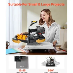 VEVOR Heat Press Machine 8 in 1 Combo, Heat Press 15x15 in, Swing Away T Shirt Printing Machine Digital Control, Multifunction Transfer Machine Sublimation, for T-Shirt Hat Cap Mug Plate, Black