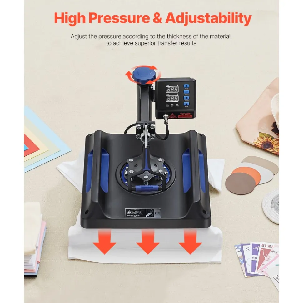 VEVOR Heat Press Machine 8 in 1 Combo, Heat Press 15x15 in, Swing Away T Shirt Printing Machine Digital Control, Multifunction Transfer Machine Sublimation, for T-Shirt Hat Cap Mug Plate, Blue