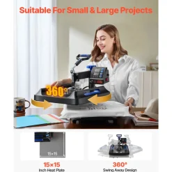 VEVOR Heat Press Machine 8 in 1 Combo, Heat Press 15x15 in, Swing Away T Shirt Printing Machine Digital Control, Multifunction Transfer Machine Sublimation, for T-Shirt Hat Cap Mug Plate, Blue
