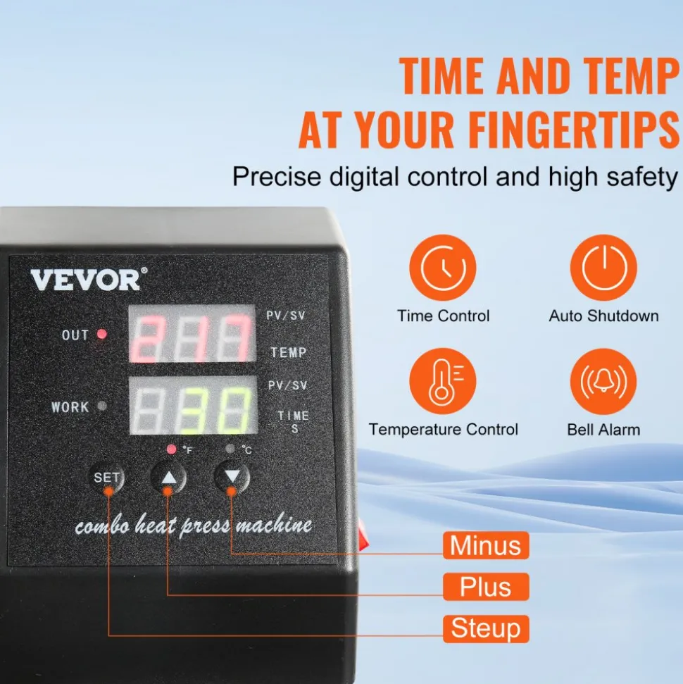 VEVOR Heat Press Machine, 8 in 1 Combo Digital Multifunctional Sublimation Heat Transfer Machine 12x15 inch, 360 Degree Rotation Swing Away for Printing T Shirts Mug Cap Hat Plate