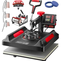 VEVOR Heat Press Machine 8 in 1 Combo, Heat Press 15x15, Swing Away T Shirt Printing Machine Digital Control, Multifunction Heat Transfer Machine Sublimation Heat Press for T-Shirt Hat Cap Mug Plate