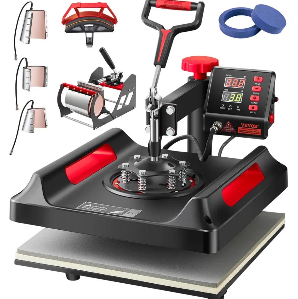 VEVOR Heat Press Machine 8 in 1 Combo, Heat Press 15x15, Swing Away T Shirt Printing Machine Digital Control, Multifunction Heat Transfer Machine Sublimation Heat Press for T-Shirt Hat Cap Mug Plate