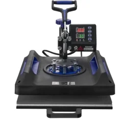 VEVOR Heat Press Machine, 15 x 15 inch, 8 in 1 Heat Transfer Machine with 30 oz Tumbler Press, 360° Swing Away Digital T-Shirt Pressing, Teflon Coating, for T-Shirts/Mugs/Hats/Plates, Black+Blue