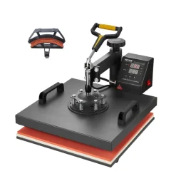 VEVOR Heat Press Machine, 15 x 15 inch, 2 in 1 Heat Transfer Machine with Hat Press, 360° Swing Away T-Shirt Pressing, Digital Precise Control, Fast Even Heating for T-Shirts/Hats/Caps, Black