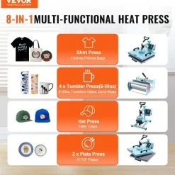 VEVOR Heat Press Machine, 15 x 15 inch, 5 in 1 Heat Transfer Machine with 30 oz Tumbler Press, 360° Swing Away T-Shirt Pressing, Digital Precise Control, for T-Shirts/Mugs/Hats/Plates, Green
