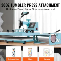 VEVOR Heat Press Machine, 15 x 15 inch, 5 in 1 Heat Transfer Machine with 30 oz Tumbler Press, 360° Swing Away T-Shirt Pressing, Digital Precise Control, for T-Shirts/Mugs/Hats/Plates, Green