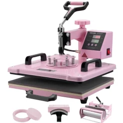 VEVOR Heat Press Machine, 12 x 15 inch, 5 in 1 Heat Transfer Machine with 30 oz Tumbler Press, 360° Swing Away T-Shirt Pressing, Digital Precise Control, for T-Shirts/Mugs/Hats/Plates, Pink