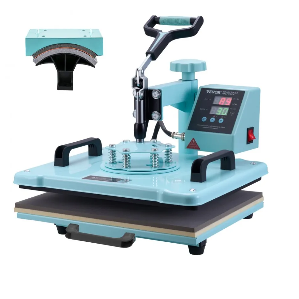 VEVOR Heat Press Machine, 12 x 15 inch, 2 in 1 Heat Transfer Machine with Hat Press, 360° Swing Away T-Shirt Pressing Machine, Digital Precise Control, Fast Even Heating for T-Shirts/Hats/Caps, Green