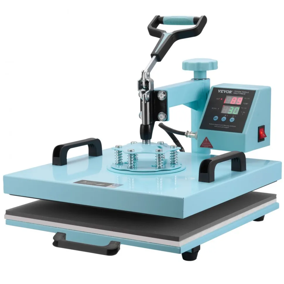 VEVOR Heat Press Machine, 15 x 15 inch, 8 in 1 Heat Transfer Machine with 6-30 oz Tumbler Press, 360° Swing Away T-Shirt Pressing, Digital Precise Control, for T-Shirts/Mugs/Hats/Plates, Green