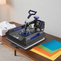 VEVOR Heat Press Machine, 15 x 15 inch, 5 in 1 Heat Transfer Machine with 30 oz Tumbler Press, 360° Swing Away Digital T-Shirt Pressing, Teflon Coating, for T-Shirts/Mugs/Hats/Plates, Black+Blue