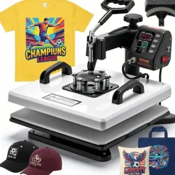 VEVOR Heat Press Machine, 15 x 15 in, 2-in-1 Multifunction, 360° Swing Away, 1200W Double Tube Fast and Even Heating, Digital Precise Control, Sublimation Press Machine for T-Shirts, Hats, Caps