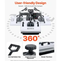 VEVOR Heat Press Machine, 15 x 15 in, 2-in-1 Multifunction, 360° Swing Away, 1200W Double Tube Fast and Even Heating, Digital Precise Control, Sublimation Press Machine for T-Shirts, Hats, Caps