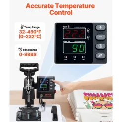 VEVOR Heat Press Machine, 15 x 15 in, 8-in-1 Multifunction, 360° Swing Away, Heat Up Fast and Even, Digital Precise Control, Sublimation Press Machine for T-Shirts, Mugs, Tumblers, Caps, Plates