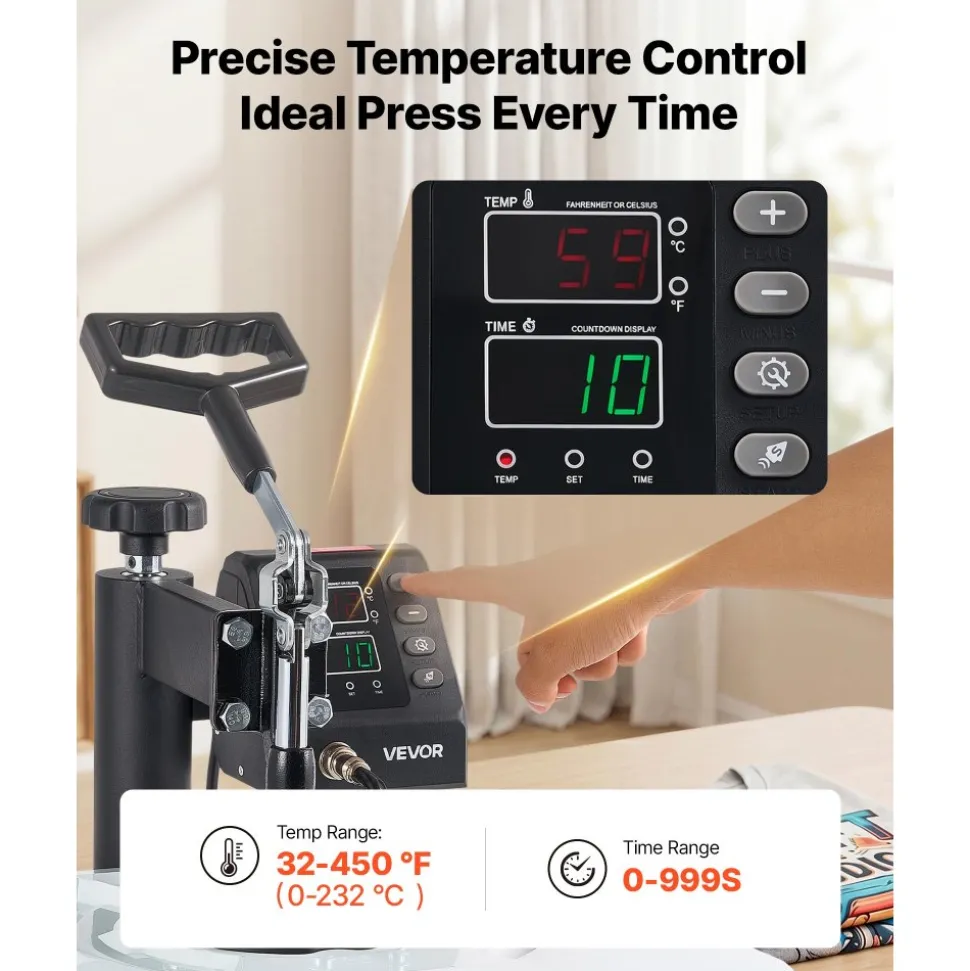 VEVOR Heat Press Machine 12 x 15 in 5-in-1 Combo Sublimation Press Machine, Heat Up Fast and Even, Digital Precise Time and Temp Control, Multi-Function, for T-Shirts, Mugs, Tumblers, Caps, Plates